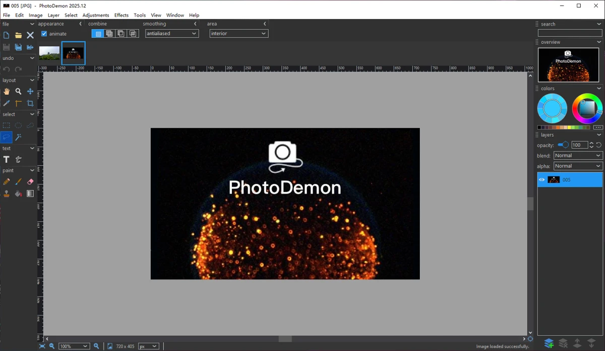 PhotoDemon software main interface
