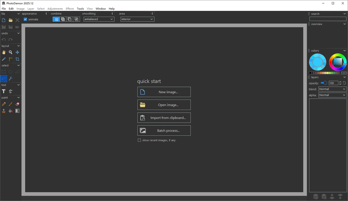 PhotoDemon software startup screen