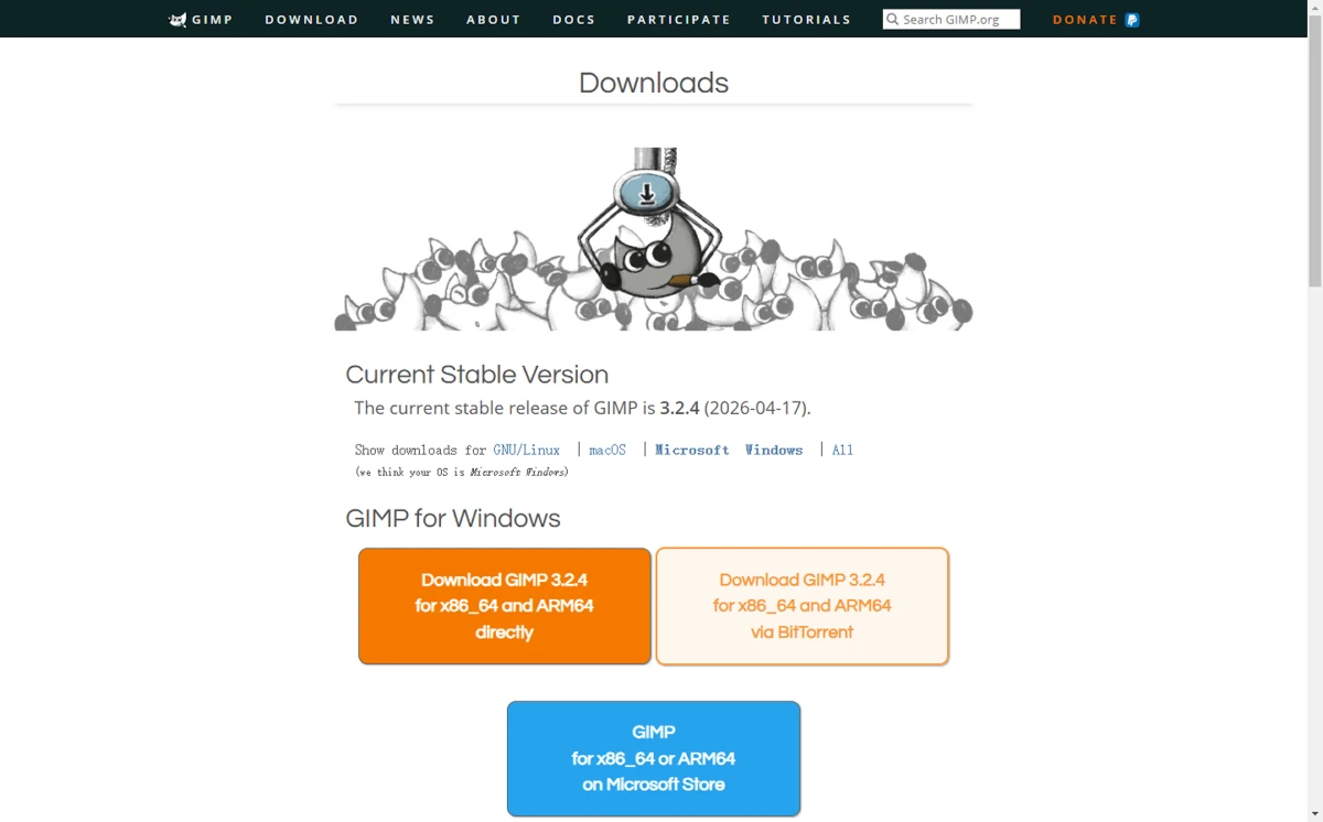 GIMP download page