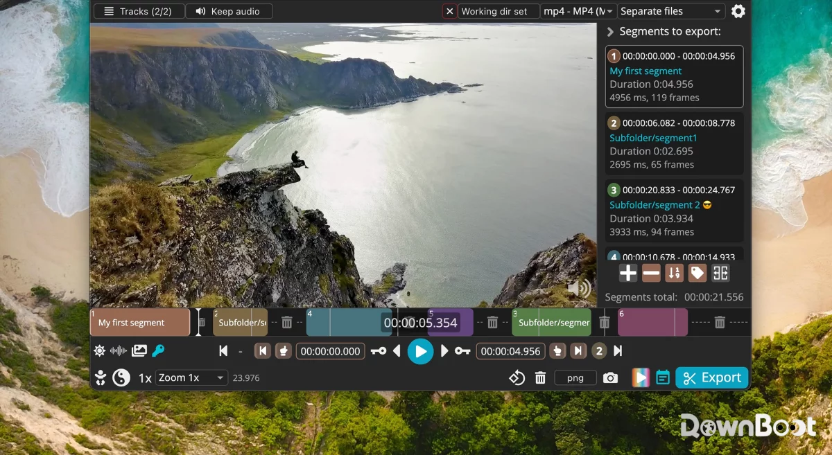 LosslessCut software interface – default dark mode