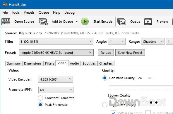 HandBrake software interface